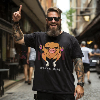 "It’s Giving Thanks" Thanksgiving Vibe Check T-Shirt – Viral Slang Modern Internet Humor Tee