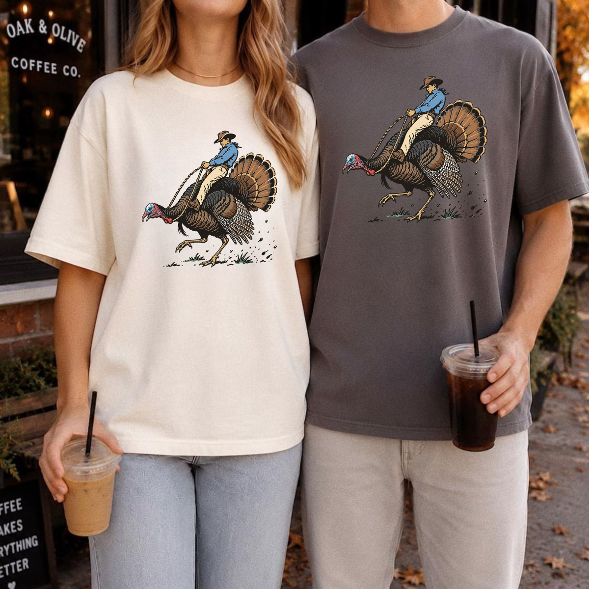 Festive Friction Tee – Cowboy Turkey Rodeo Funny Western Thanksgiving Graphic T-Shirt