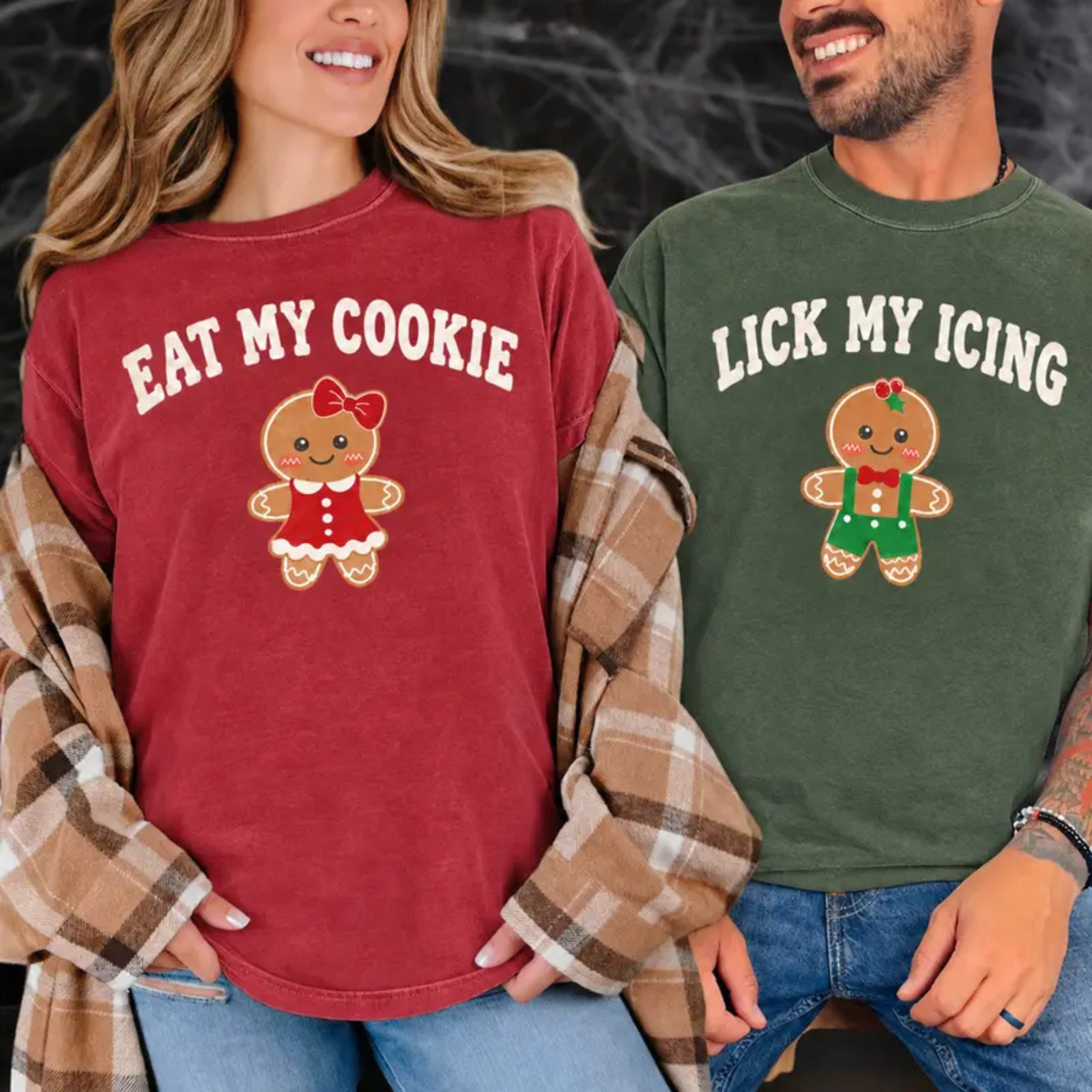 Naughty Nibbles Tee – Inappropriate Gingerbread Matching Couple Christmas Graphic Shirt