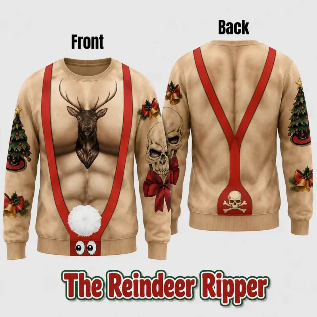 Cheeky Santa Ugly Christmas Sweatshirt – Funny Illusion Reindeer & Elf Crewneck