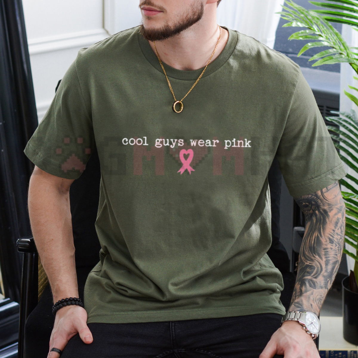Cool Guys Wear Pink Breast Cancer Awareness Support Graphic T-Shirt