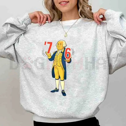 6-7 7-6 George Washington Sweatshirt – Funny History Tennis Score Parody, Unisex Vintage Pullover