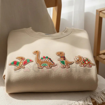 Embroidered Gingerbread Dinosaur Christmas Sweatshirt