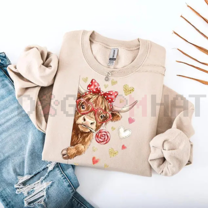 Valentine Highland Cow Sweatshirt