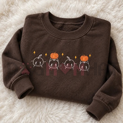 Embroidered Junimos with Pumpkins Cozy Gamer Crewneck Sweatshirt