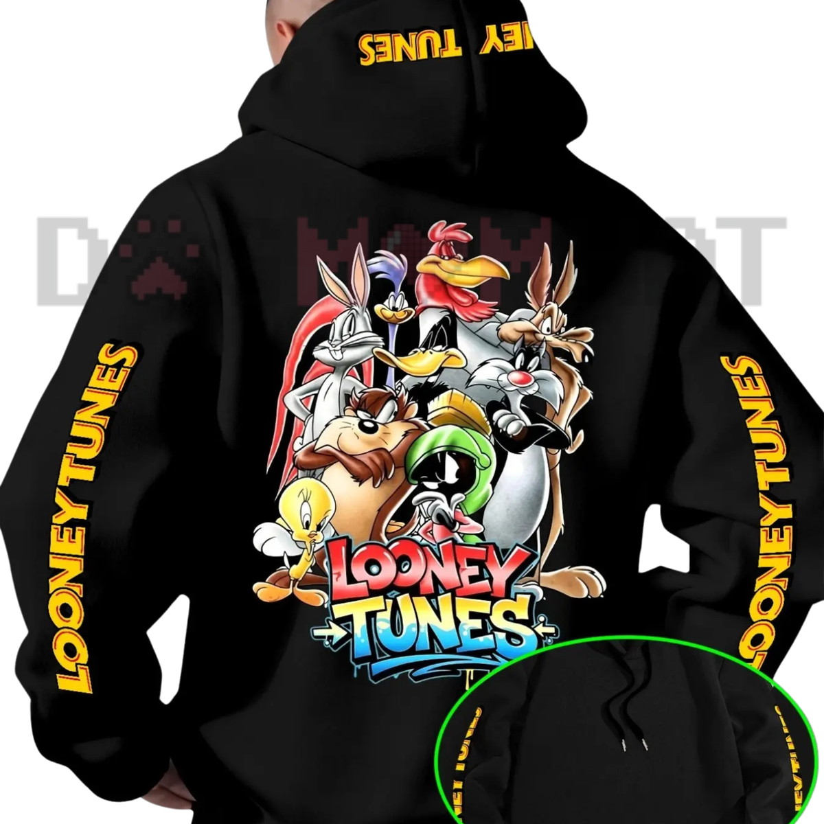 Warner Bros. Men's Looney Tunes Gradient Print Hoodie - Vintage Retro Cartoon Pullover