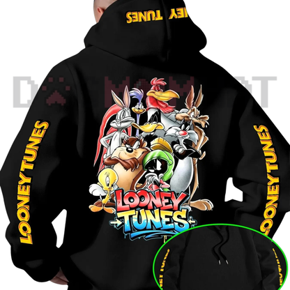 Warner Bros. Men's Looney Tunes Gradient Print Hoodie - Vintage Retro Cartoon Pullover