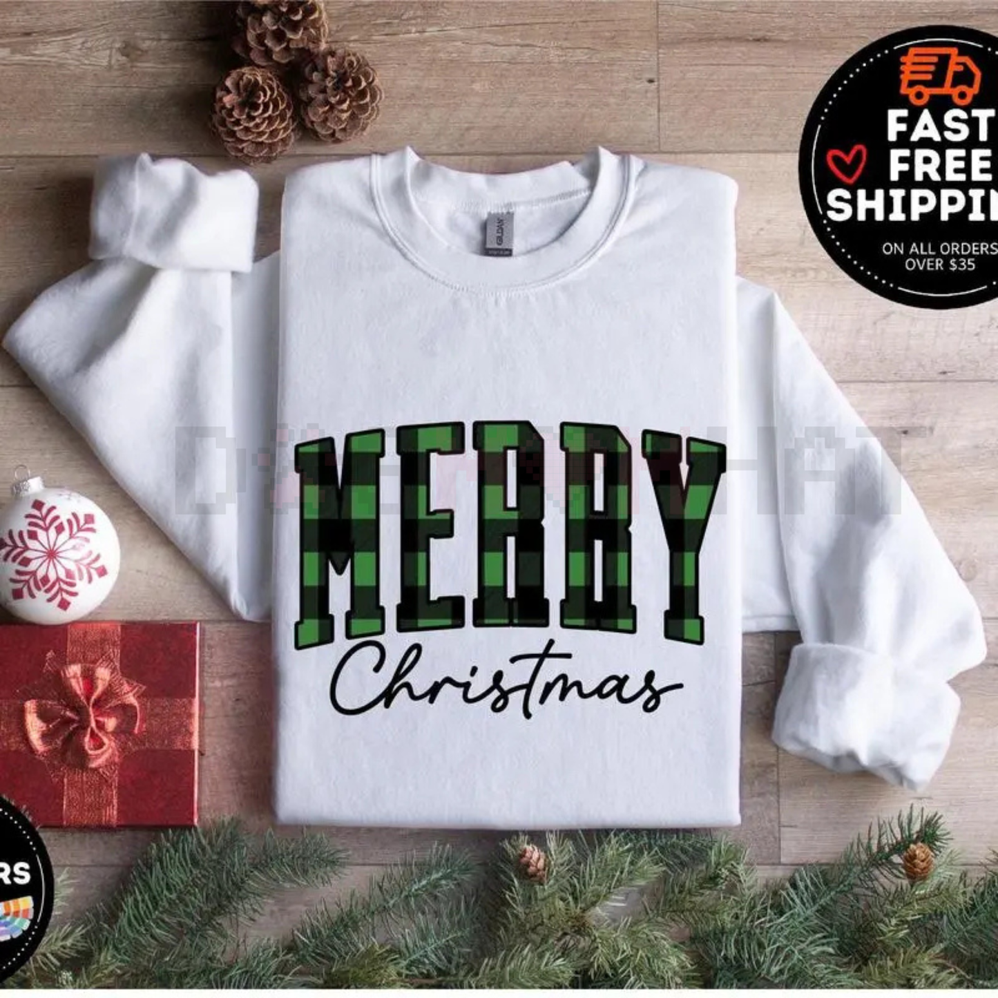 Merry Christmas Sweatshirt – Buffalo Plaid Sweater