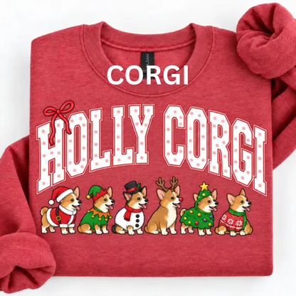 Merry Dogmas Holly Christmas Dog Breed Sweatshirt – Vintage Santa Dog Lover Crewneck