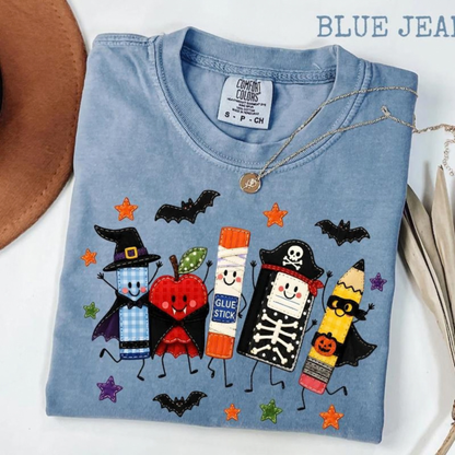 Cute Halloween School Supplies Teacher Graphic T-Shirt