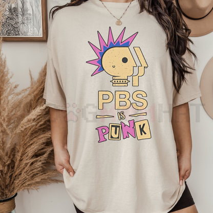 "PBS Is Punk" T-Shirt – Funny Punk Rock Parody Tee, Public Broadcasting Humor, Unisex Graphic Shirt, Vintage Pop Culture