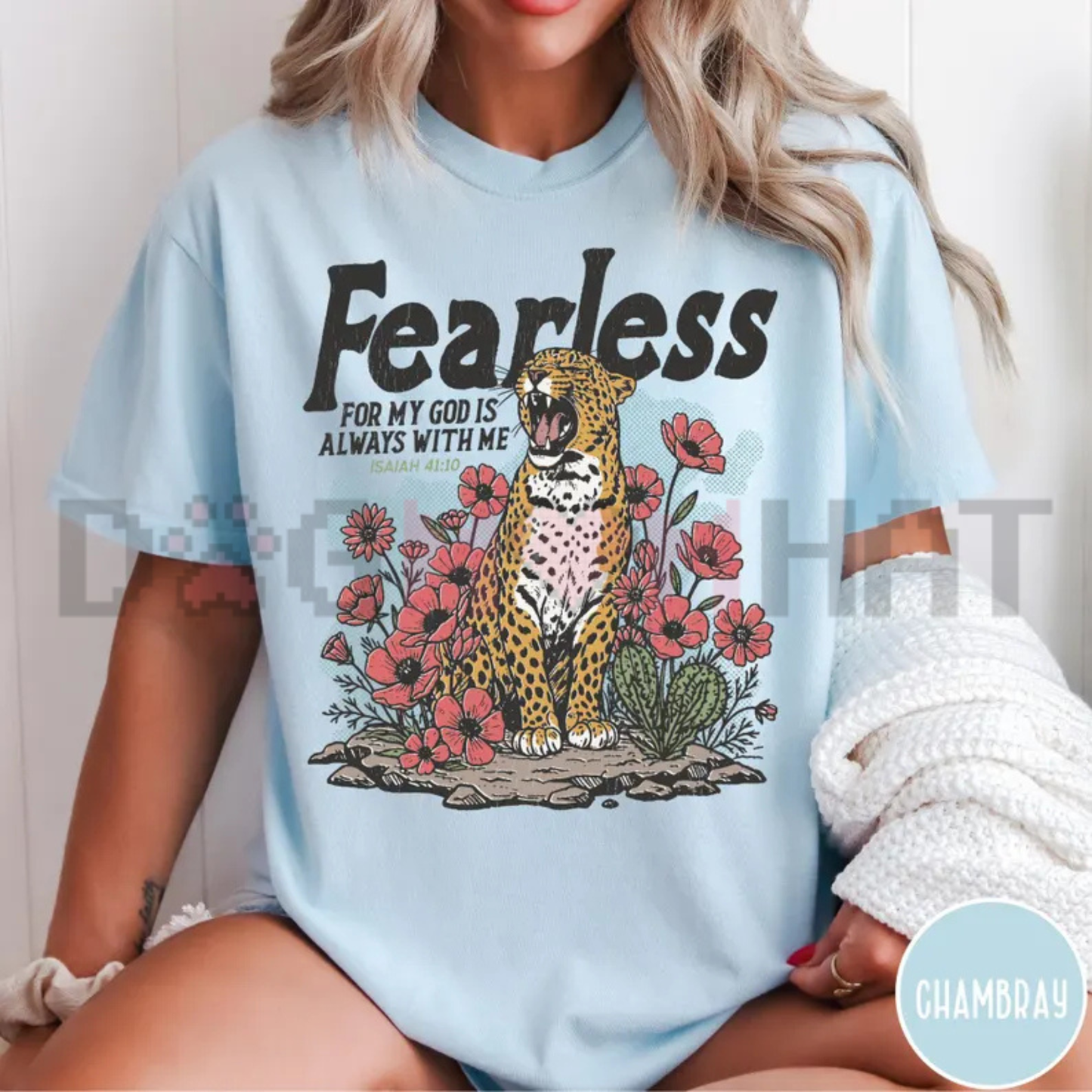 Fearless Isaiah 41:10 Bible Verse Graphic Tee - Faith Leopard Print Christian Cotton Unisex T-Shirt