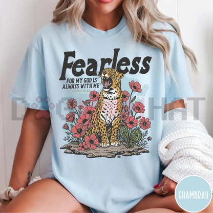 Fearless Isaiah 41:10 Bible Verse Graphic Tee - Faith Leopard Print Christian Cotton Unisex T-Shirt