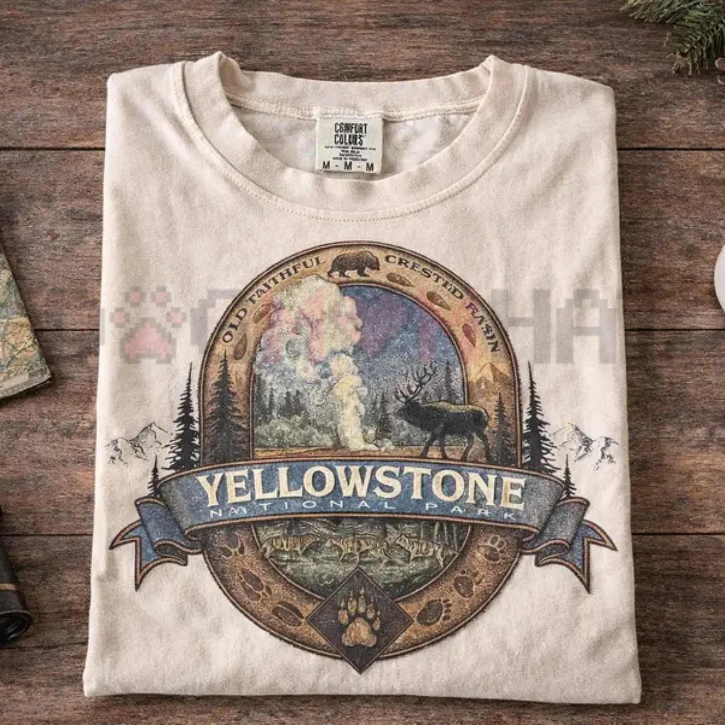 Yellowstone Sanctuary Wildlife Graphic Tee - Comfort Colors 90s Nature Hiking Shirt