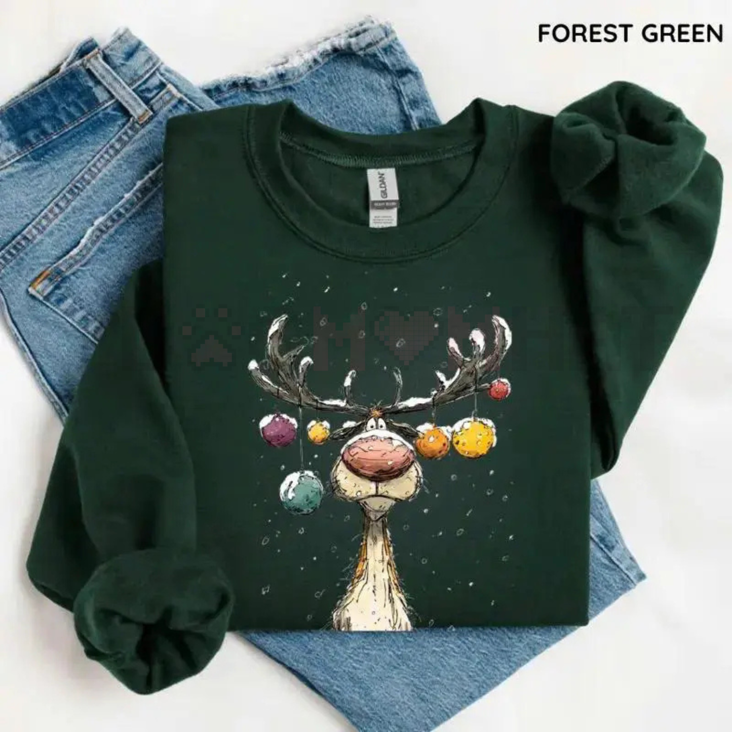Vintage Reindeer Christmas Crewneck – Cute Retro Reindeer Pullover