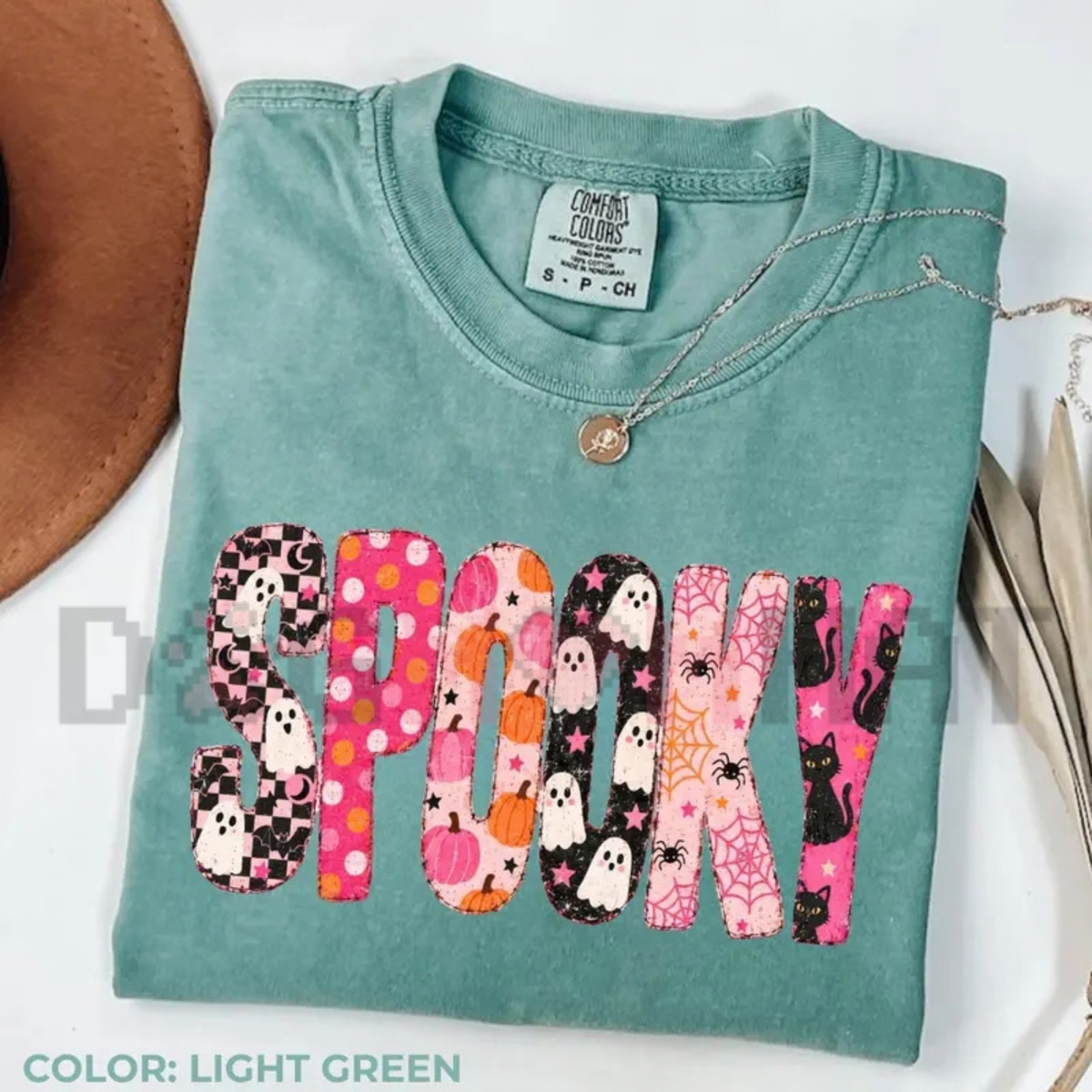 Preppy Spooky Ghost & Pumpkin Polka Dot Graphic T-Shirt
