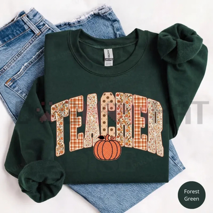 Retro Pumpkin Gingham Fall Teacher Graphic T-Shirt