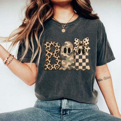 Spooky Safari Glam Tee – Leopard Camo BOO Comfort Colors Halloween Shirt