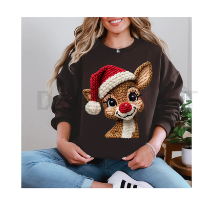 Cozy Reindeer & Santa Hat Christmas Sweatshirt