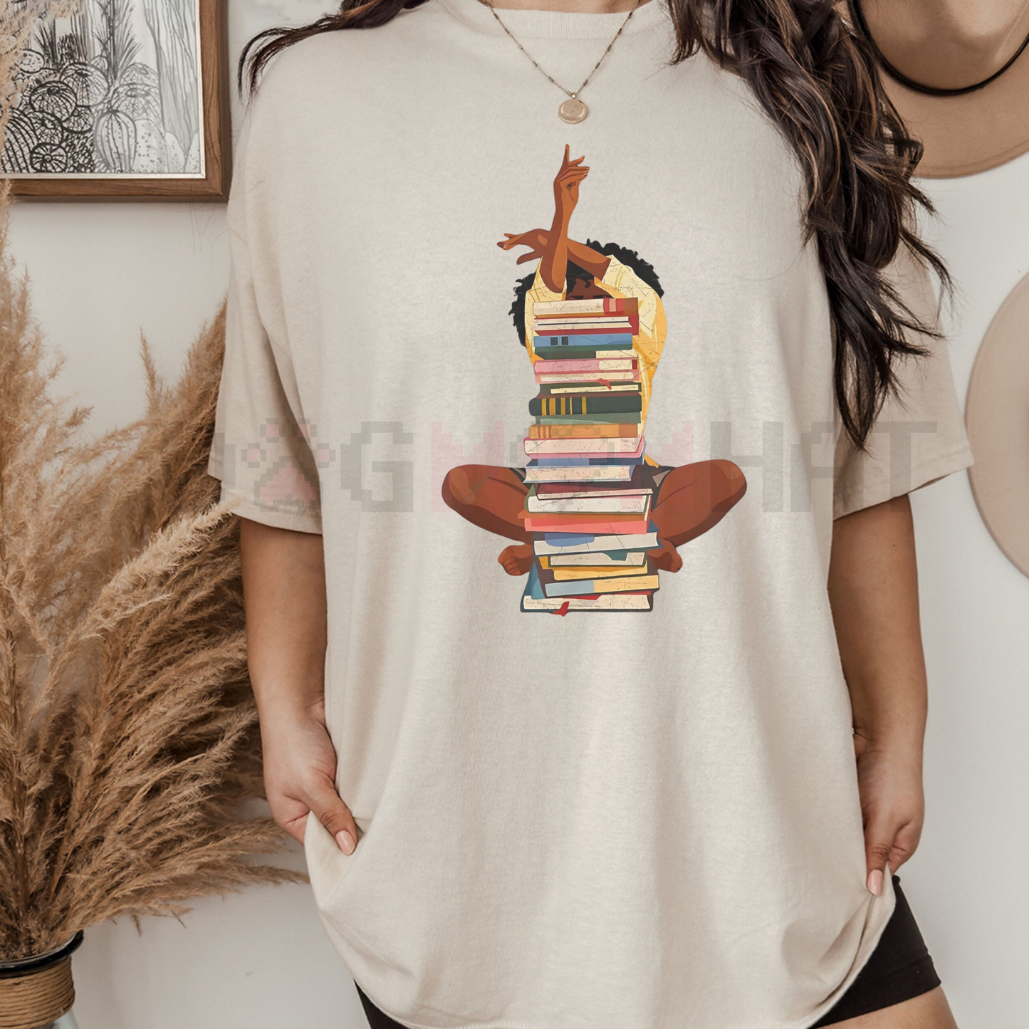 Black Woman And Books Stack Afro Girl Book Lover T-Shirt – Unisex Reading Graphic Tee