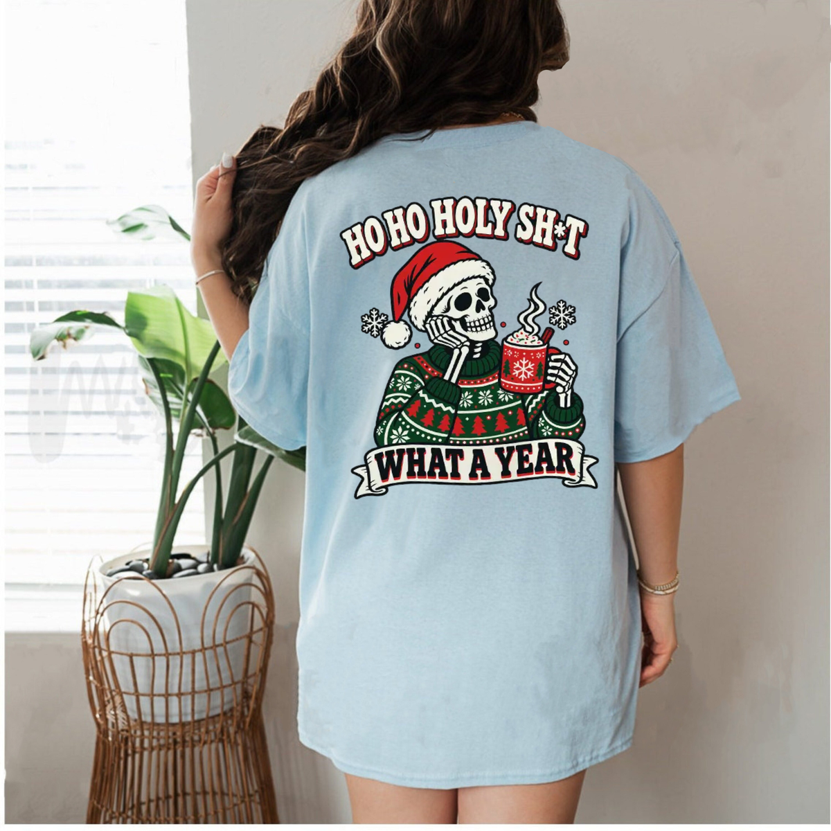 Ho Ho Holy Sh*t What A Year Skeleton Christmas Graphic T-Shirt