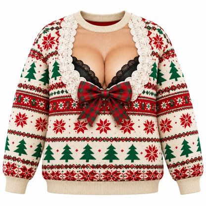 Tacky Festive Clash Crewneck – Funny Ugly Christmas Knitted Holiday Party Sweater