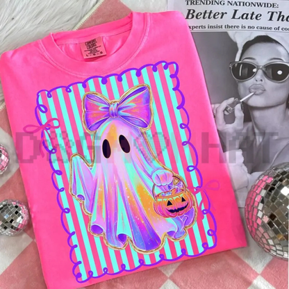 Cute Preppy Ghost Coquette Graphic Tee - Retro Floral Pumpkin Halloween Vintage Cotton Unisex T-Shirt