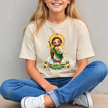 San Judas Tadeo Siempre Conmigo Cute Chibi Cartoon T-Shirt – Kids Graphic Tee