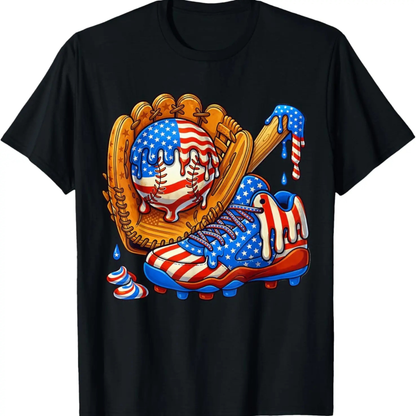 Baseball Drip Patriotic Ice Cream US Flag T-Shirt