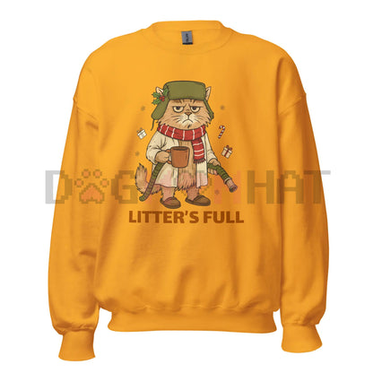 Funny Cat Lover 'Litter's Full' Unisex Crewneck Sweatshirt – Relatable Pet Owner Slogan