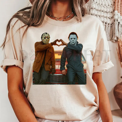 90S Vintage Retro Heart Hands Michael And Jason Halloween TShirt