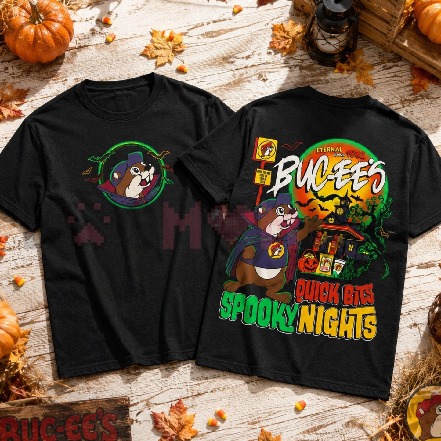 Buc-ee's 2026 Halloween Glow In The Dark Graphic Tee - Quick Bites Spooky Nights Soft Cotton Unisex Festive Fall T-Shirt