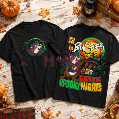 Buc-ee's 2026 Halloween Glow In The Dark Graphic Tee - Quick Bites Spooky Nights Soft Cotton Unisex Festive Fall T-Shirt