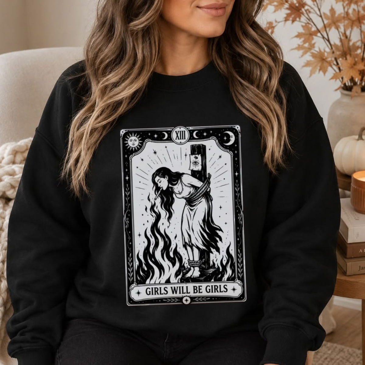 Wild Coven Crewneck – Witch With Cigarette Feminist Halloween Sweatshirt
