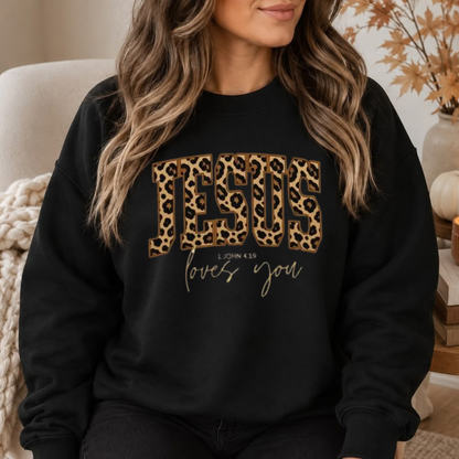 "The Way The Truth The Life" Jesus Cheetah Print Graphic Sweatshirt