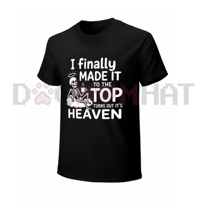 Skeletal Pinnacle Espresso Graphic Tee - Funny Dark Humor Skeleton Heaven Coffee Quote Cotton Shirt