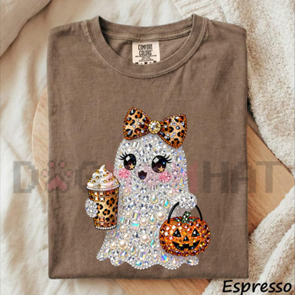 Comfort Colors® Sparkly Glam Ghost Halloween Shirt – Cute Girly Spooky Season Tee