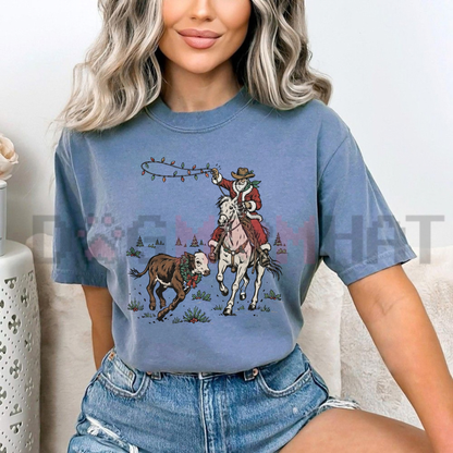Comfort Colors Cowboy Santa Western Christmas Graphic T-Shirt