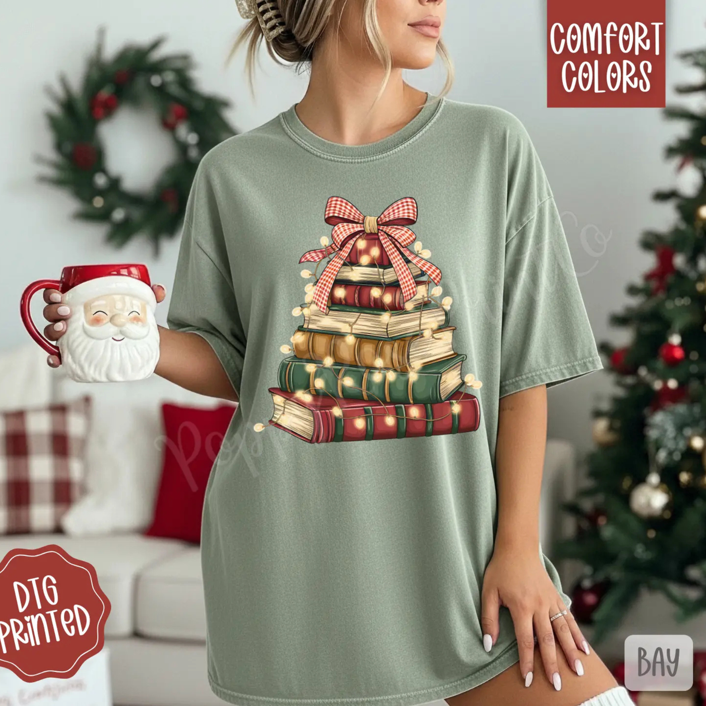 Book Stack Christmas Tree T-Shirt