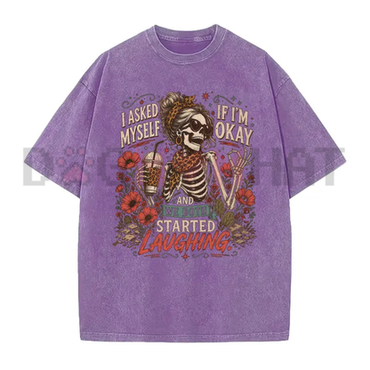 Inner Self Check Skeleton Graphic Tee - Vintage Distressed Sarcastic Mental Health Unisex Cotton Shirt