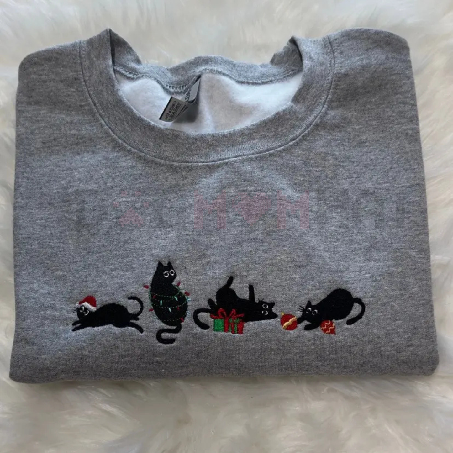 Goth Christmas Cats Embroidered Pullover – Dark Aesthetic Holiday Crewneck