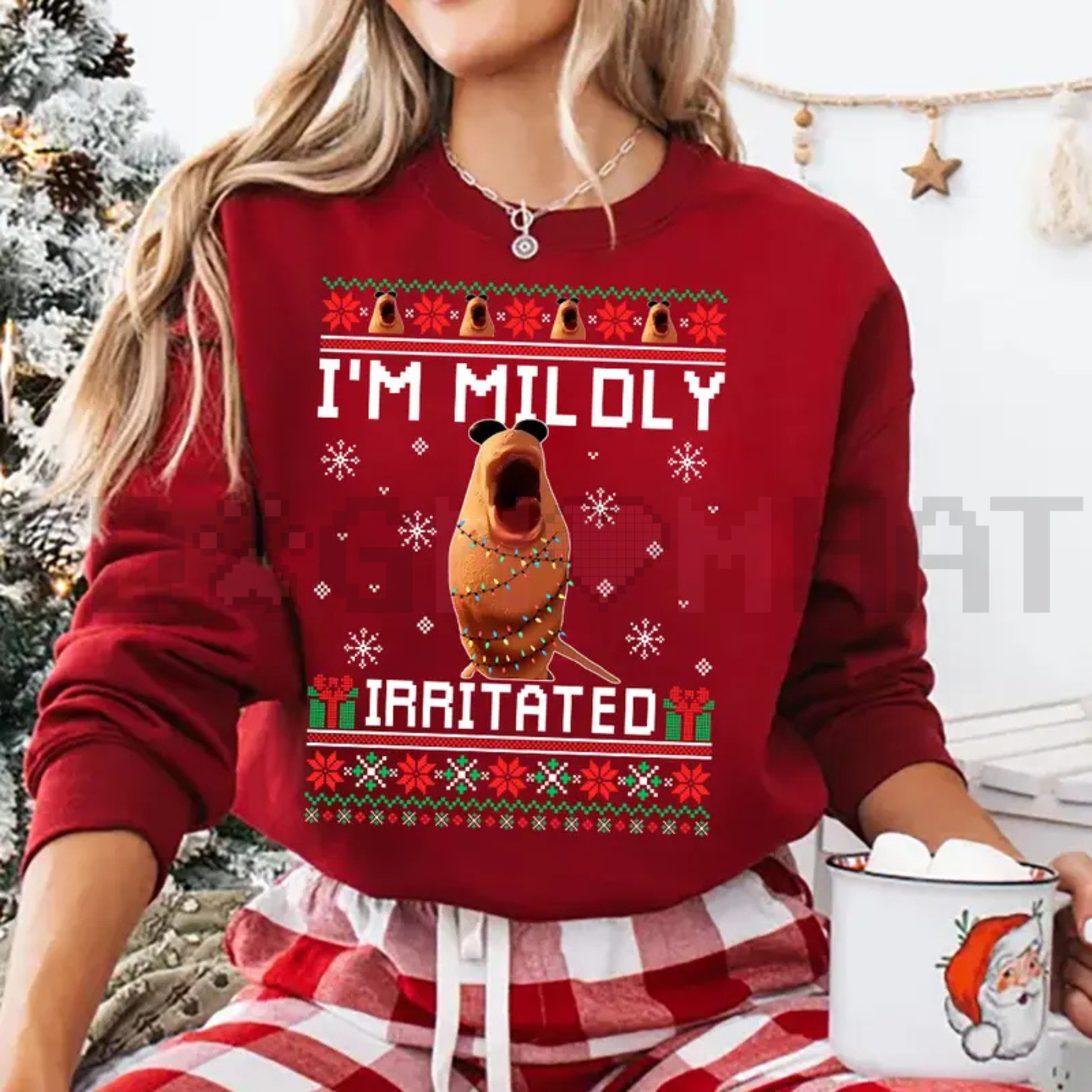 "Mildly Irritated" Funny Meme Ugly Christmas Sweatshirt
