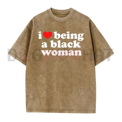 Unapologetic Melanin Magic Vintage Washed Tee - I Love Being A Black Woman Graphic Oversized Cotton Shirt