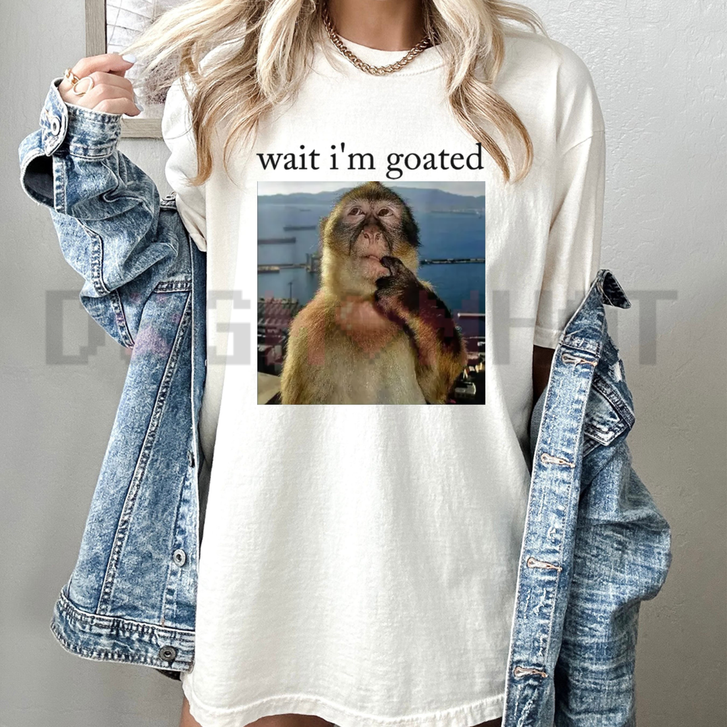 Self-Realization Monkey Meme Graphic Tee - Brainrot "Wait I'm Goated" Unisex Cotton Shirt
