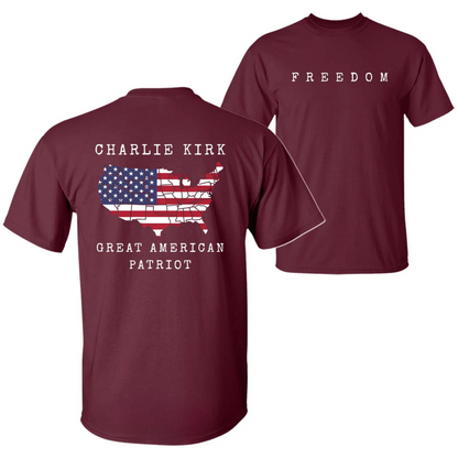 Charlie Kirk Freedom & Patriotism Graphic T-Shirt – 2-Sided Design
