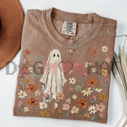 Botanical Boo Aesthetic Comfort Colors Tee - Preppy Wildflower Ghost Floral Halloween Graphic Cotton Shirt
