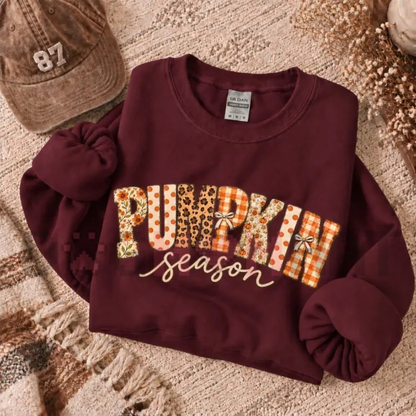 Pumpkin Season Patchwork Fall Graphic Crewneck Sweatshirt