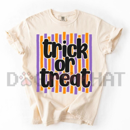 Trick or Treat Preppy Striped Words Halloween Graphic T-Shirt