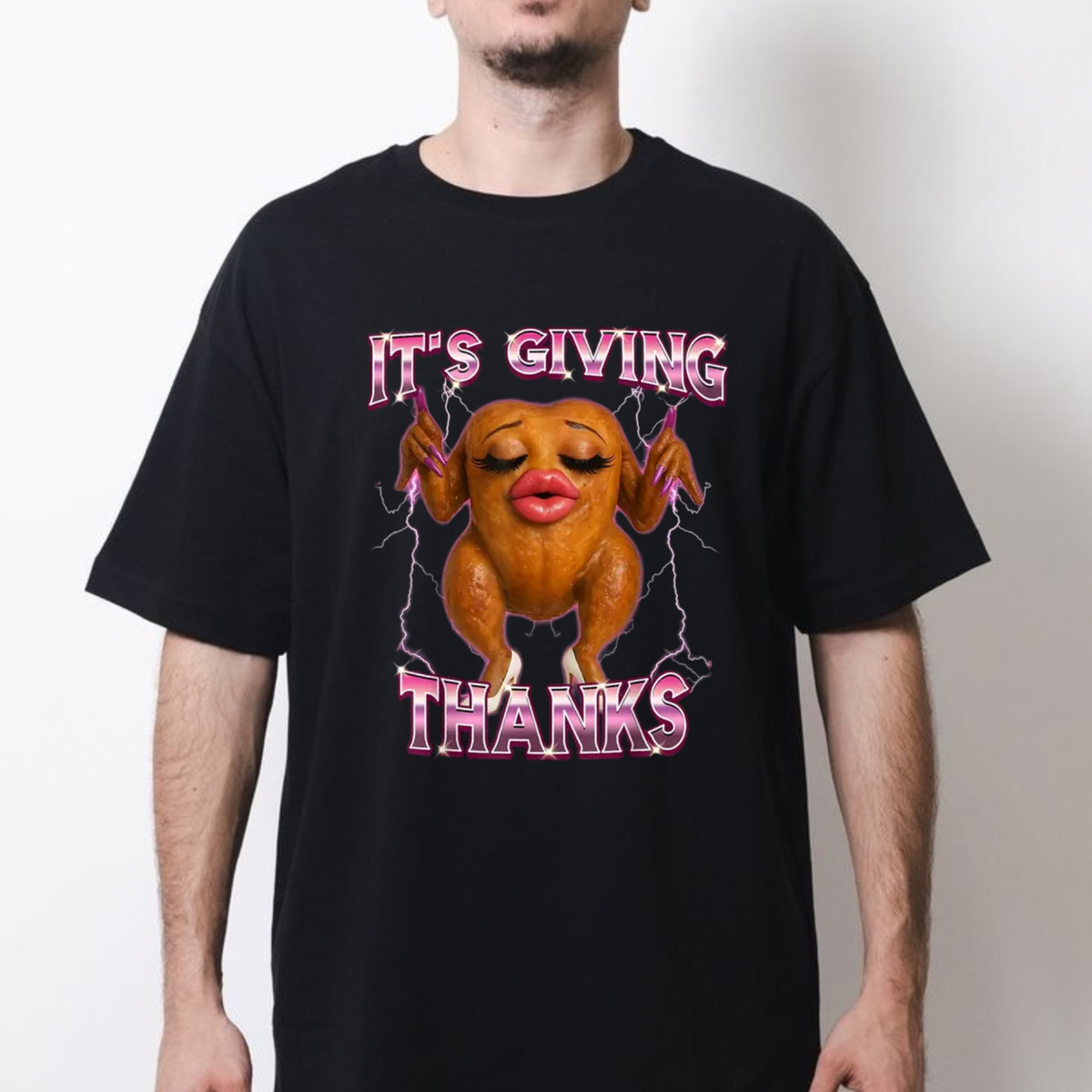 Festive Friction Tee – Fit Turkey Meme "It's Giving Thanks" Thanksgiving Graphic T-Shirt
