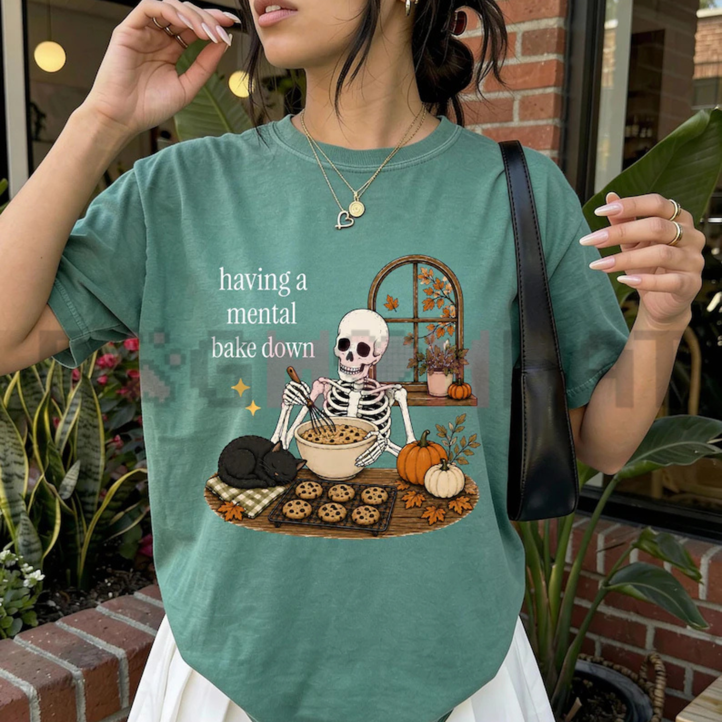 Funny Baking Skeleton Graphic Tee - Soft Cotton Unisex Fall Baking Short Sleeve T-Shirt